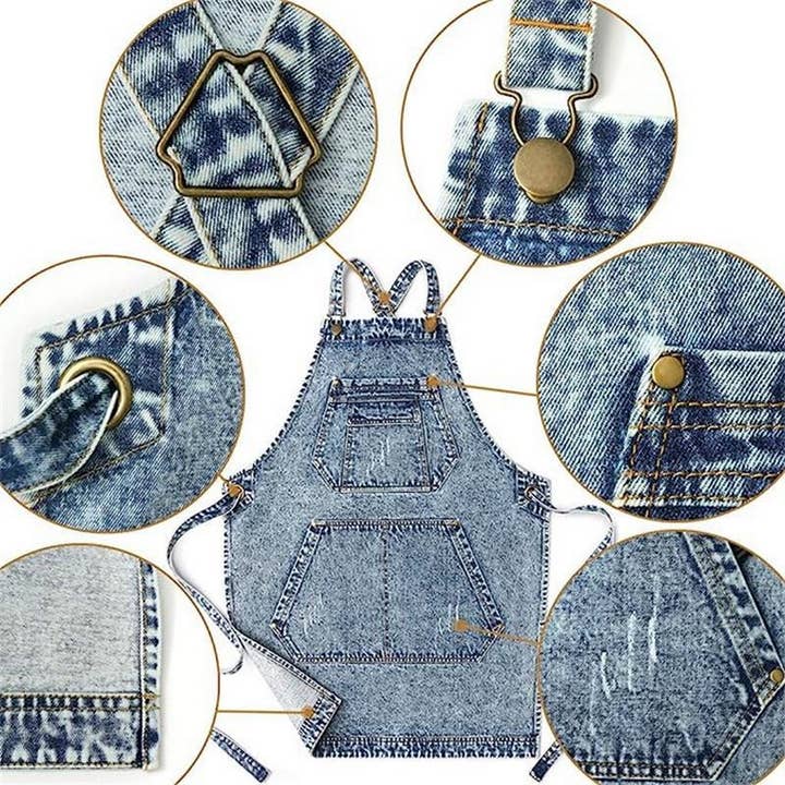 NINEXIS - Wholesale Apron - CWMM1825_Denim Wash Multi-Functional Apron For Home Work5