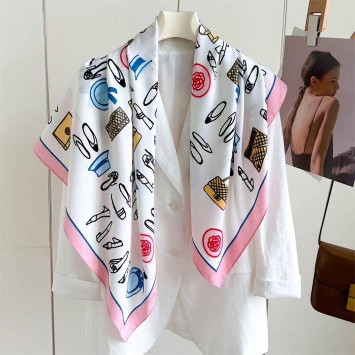 Pink Fresh Pattern Chic Large Satin Scarf | 90x90cm Bandana | Twill Satin Shawl | Perfect Gift for Her, Mother's Day for wholesale by SueSilkHK