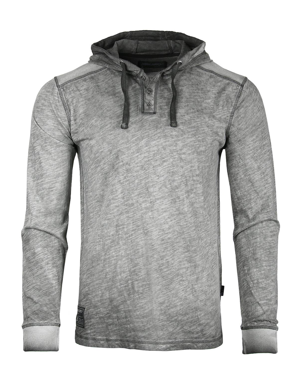 ZIMEGO – Großhandel Hoodie – Herren – ZIMEGO Herren Hoodie mit Kapuze und Vintage Henley Langarm, farblich gefärbt, lässig8