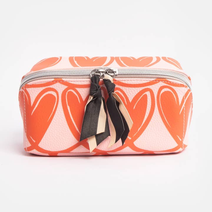 Pink/Orange Linked Hearts Diagonal Cosmetic Bag for wholesale by Caroline Gardner