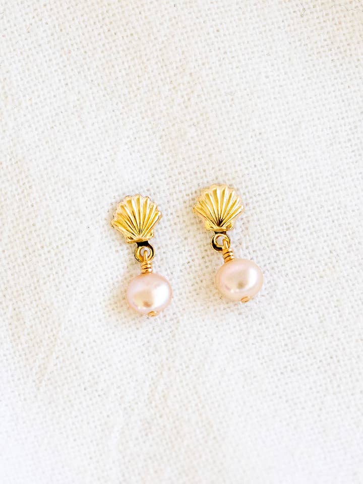 Flat Pink Pearl Shell Studs for wholesale by Laine Honolulu