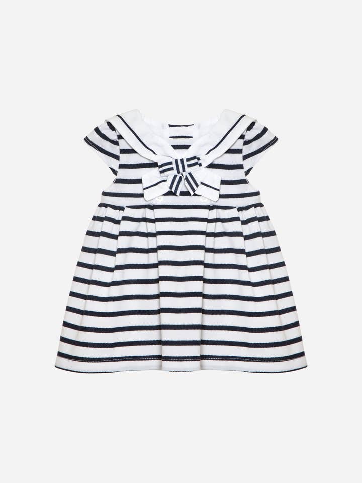 Weißes und marineblau gestreiftes Kleid für den Großhandel von Patachou