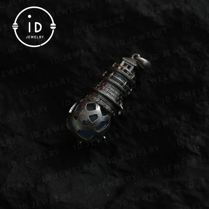 idjewelry – wholesale Individual charm/pendant – Handmade Lighthouse Pendant | Gothic Amulet with Aquamarine | Mystic Ravens | Magical Protection Jewelry | Vintage Fantasy Style4