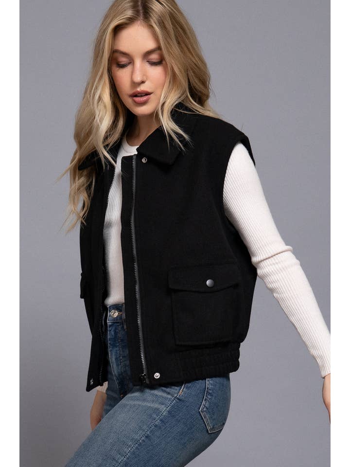 Active Basic | Active USA - Wholesale Outerwear Vest - Women's - Notched Collar Soft Felt Zip Up Vest7