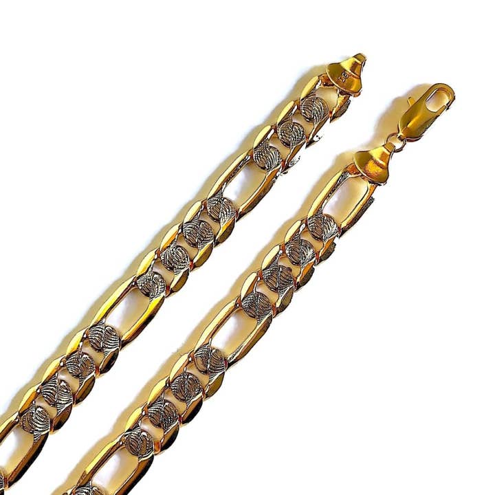 Catena placcata in oro 18 carati a forma di aragosta Figaro, 2 toni, 10 mm per la vendita all'ingrosso da parte di Raf Rossi Gold Plated