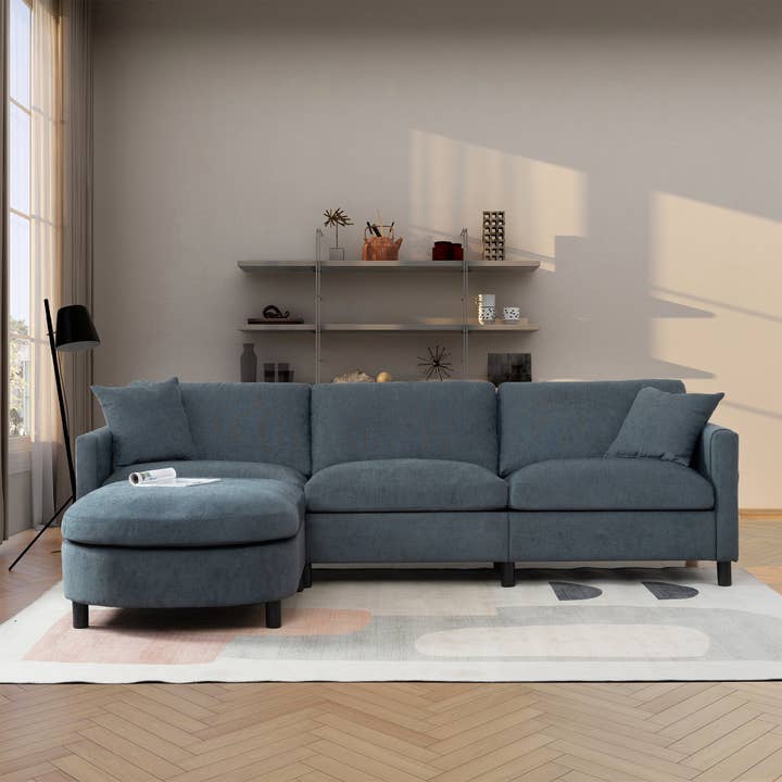 Orange County Decor - Wholesale Sofa - 107.87'Sectional Sofa Couch With 1 Ottoman,Seat Cushion And Back Cushion Removable Dark Gray Polyester