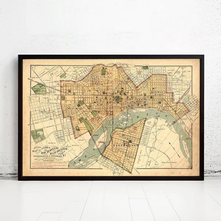 Ancienne carte de Richmond Virginie 1876 Carte vintage | Impression d'art mural carte vintage pour la vente par OldCityPrints - Old Maps and Posters