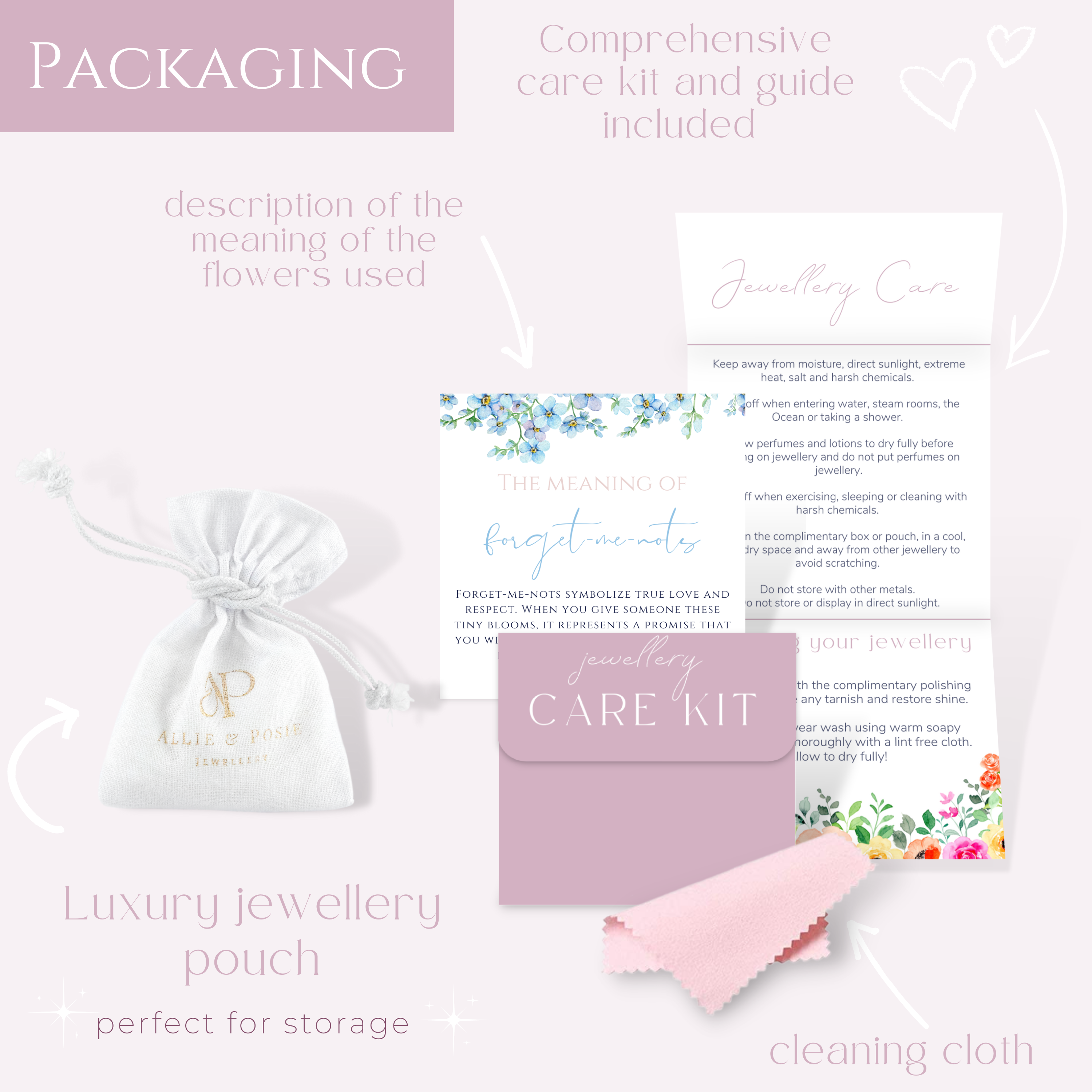 Allie and Posie – wholesale Pendant/charm necklace – ZORA Hexagon forget-me-not necklace10