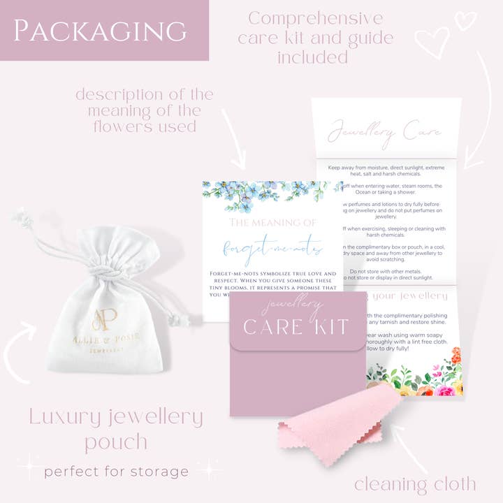 Allie and Posie – wholesale Pendant/charm necklace – ZORA Hexagon forget-me-not necklace10