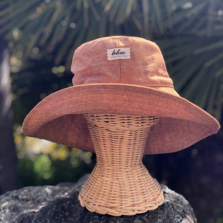 Blue Corduroy - Wholesale Bucket Hat - Women's - Linen Wide Brim Sun Hat - Rust