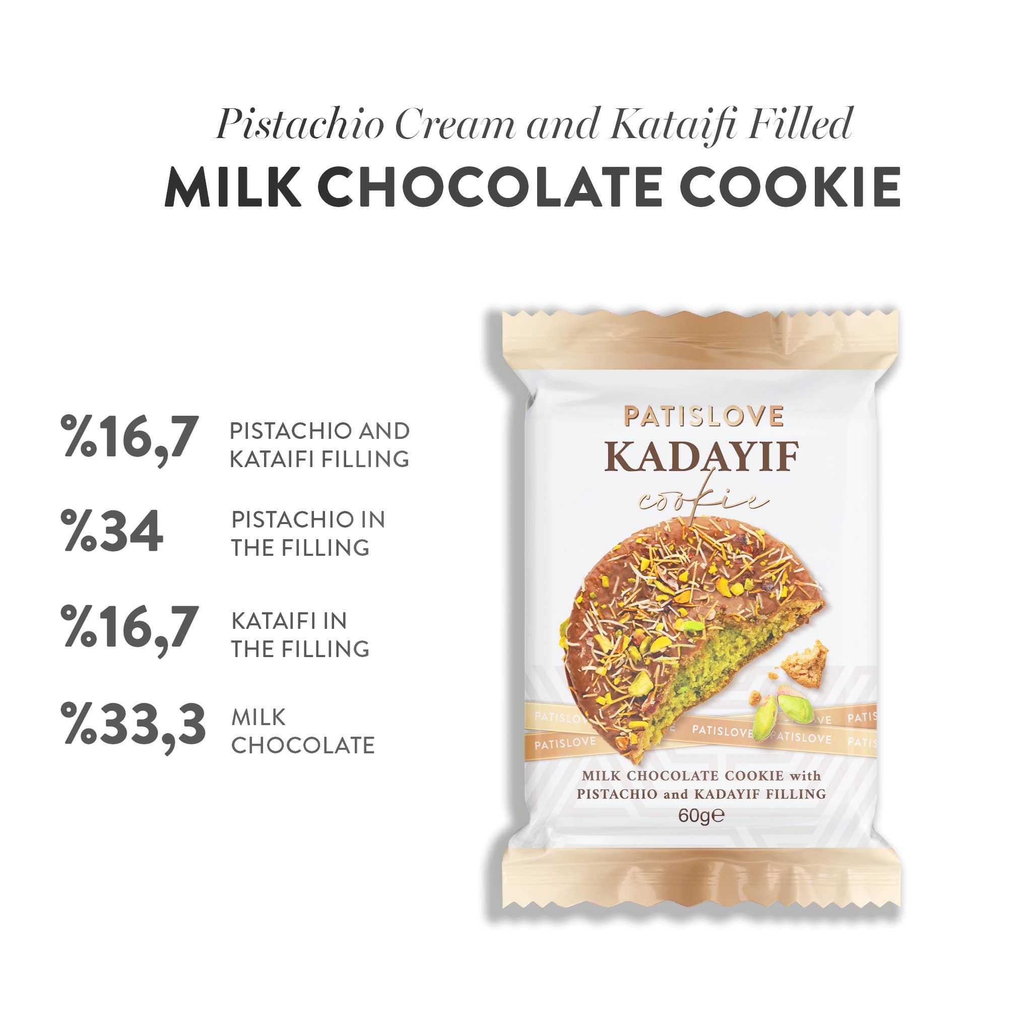 Patislove - Wholesale Cookie - Milk Chocolate Cookie with Pistachio and Kadayif Filling1