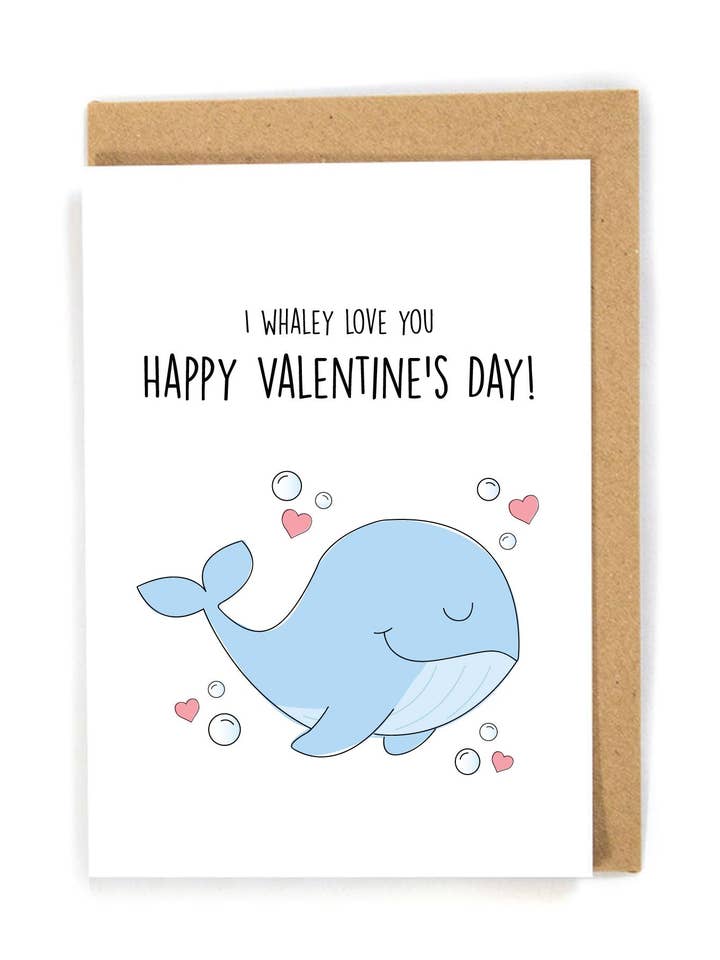 Sød og kær hval Valentinsdagskort til hende/ham for engroshandel hos DensenDesign