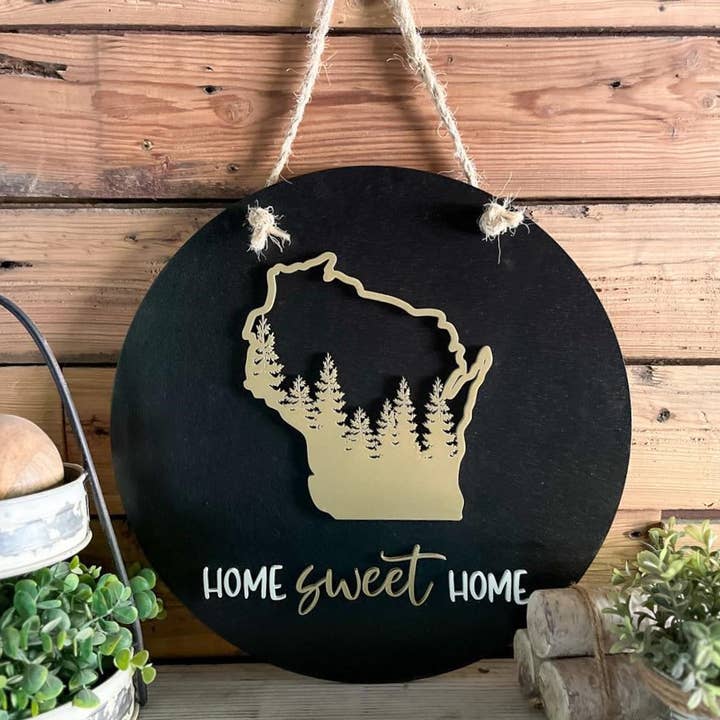 Cartello rotondo Wisconsin Northwoods Forest Home Sweet Home per la vendita all'ingrosso da parte di The Farmer's Wife