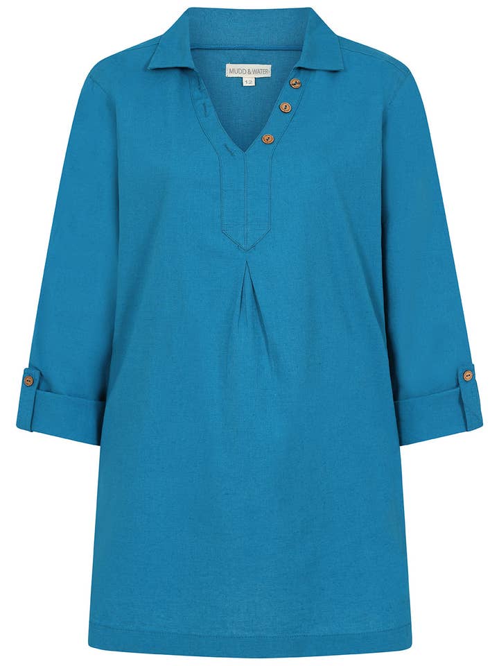 Springtime Tunika - Blaugrün - Bio-Baumwoll-Leinen-Mischung für den Großhandel von Mudd & Water