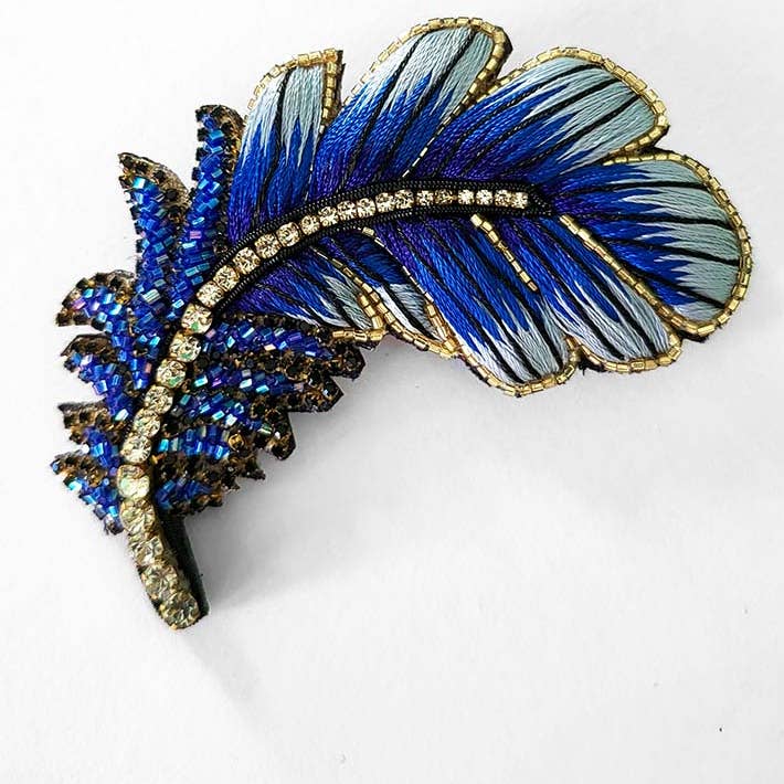 Céleste Mogador - Vente Broches - Broche Plume couleur bleue3