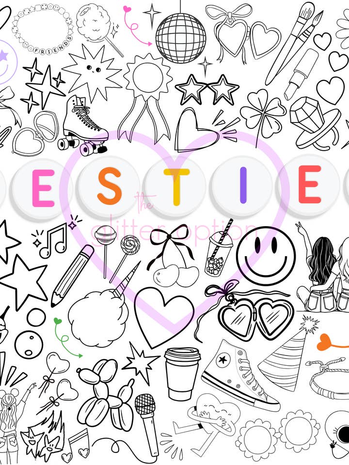besties coloring page for wholesale by the glitter option