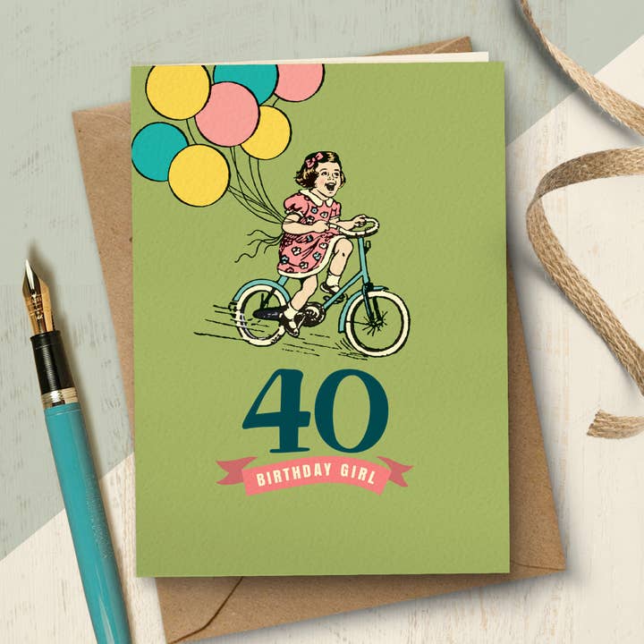 YAH240 40th birthday card, 40 Birthday girl for wholesale by The Typecast Gallery