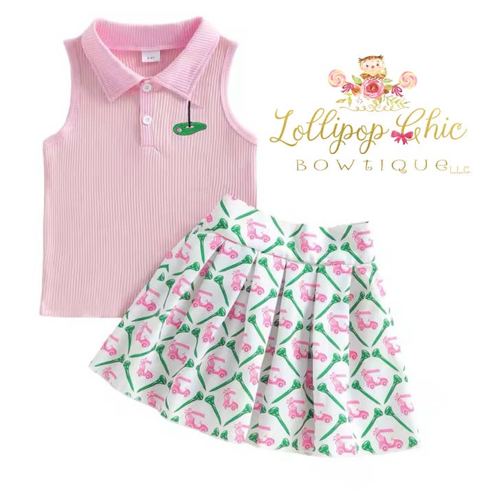 Toddler Little Girl Pleated Skirt Golf Outfit Set1 for wholesale by Lollipop Chic Bowtique LLC