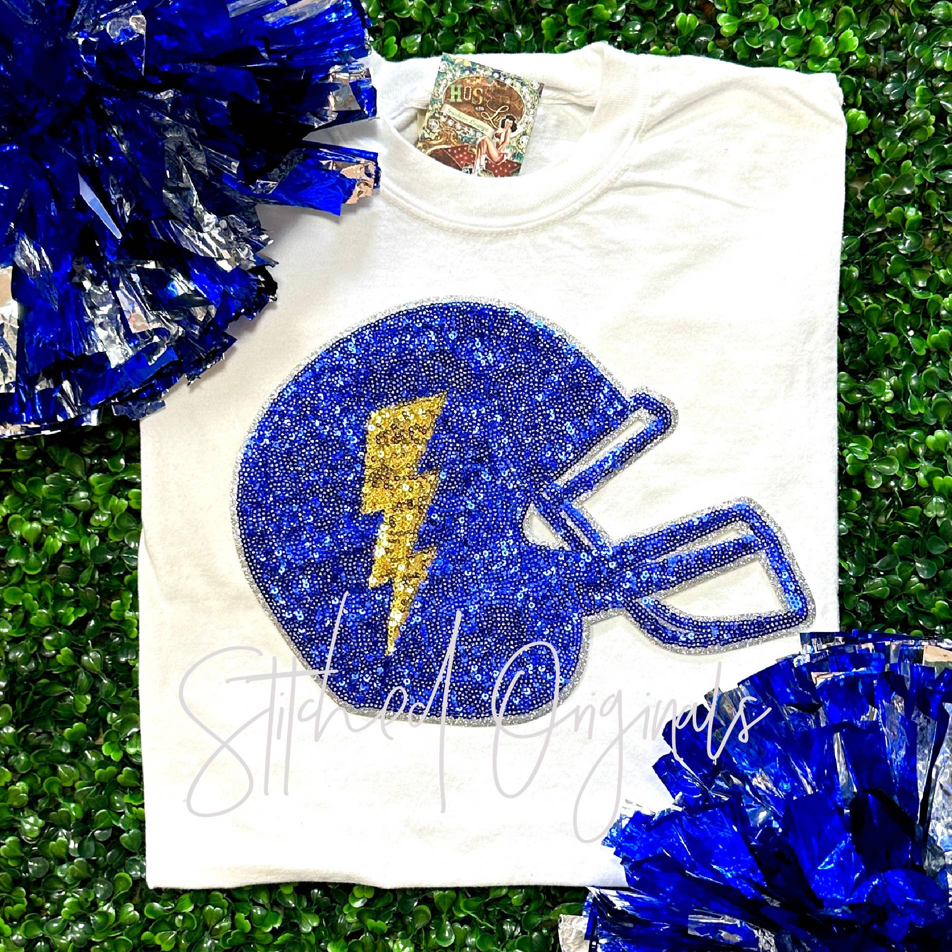 Stitched Originals - Wholesale Patch - Blue Helmet Sequin Patch, Iron on Patch, Sequin Patch0