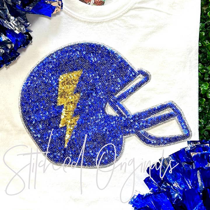 Stitched Originals - Wholesale Patch - Blue Helmet Sequin Patch, Iron on Patch, Sequin Patch0