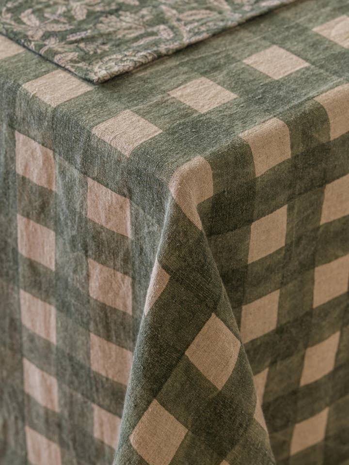 Block Print Linen Olea Tablecloth – Festive Dining for wholesale by Live Linen