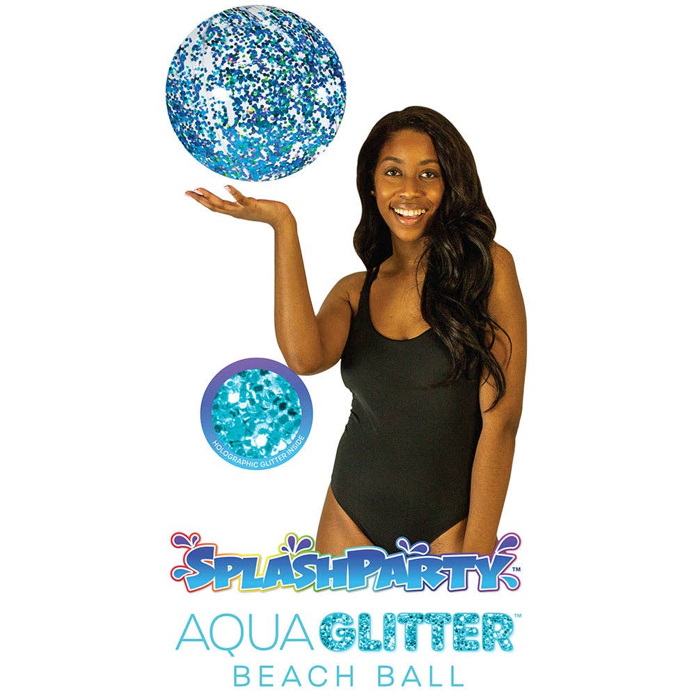 PoolCandy – wholesale Beach/pool toy – Child & baby – SplashParty 13.75 inch Jumbo Aqua Glitter Beach Ball1