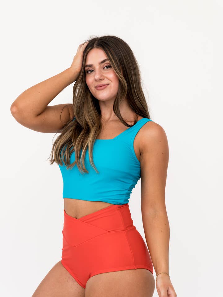 Seaside Blue Square Neck Swim Top for wholesale by Coral Reef Swim