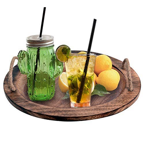 Wooden Breakfast Dinner Tray With Jute Rope Handles for wholesale by AK INTERNATIONAL