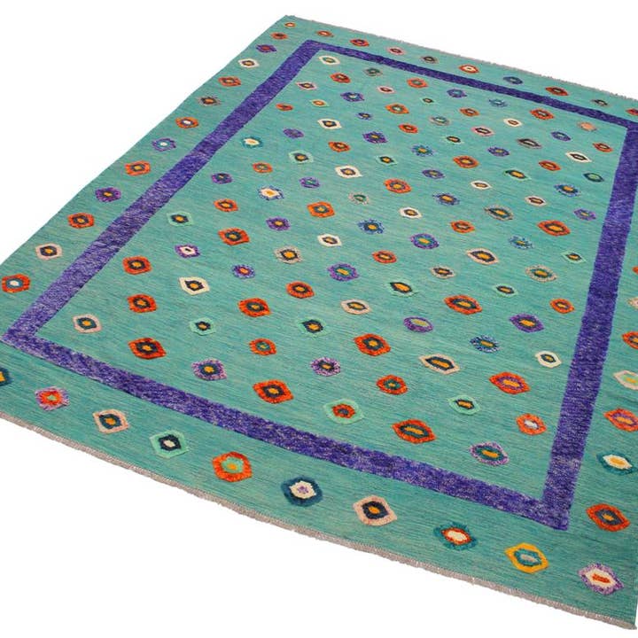 Abstract Moroccan High-Low Candelar Green/Blue Wool Rug - 9'11'' x 12'10'' for wholesale by Arshs Fine Rugs