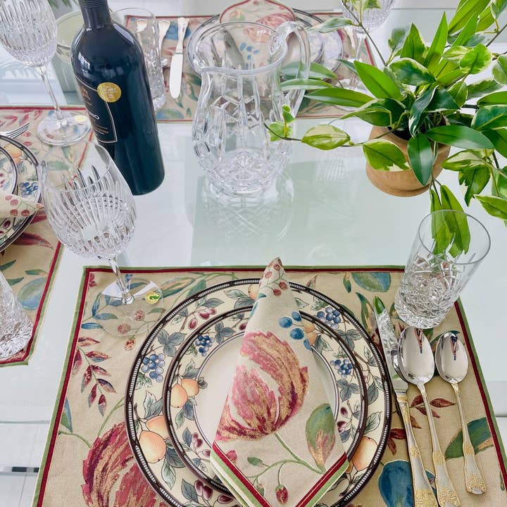 Kopie von Handbedruckten Tischsets und Servietten- Set mit je 6 Stück- Monroe Autumn für den Großhandel von Wildflower Blue