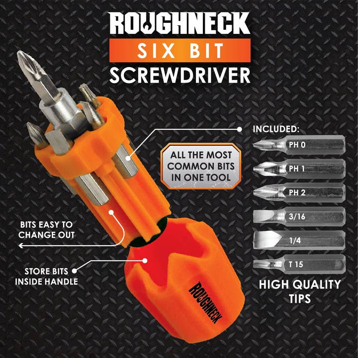 Novelty Brands - Wholesale Retailer Display - Home & Living - Screwdriver Short Handle with 6 Bits - 6 Piece Display
