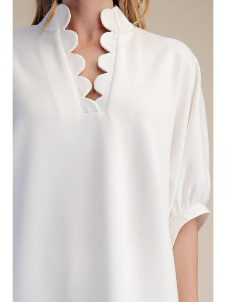 Glam - Wholesale Blouse - Women's - Scallop Neck Line Oversized Top5