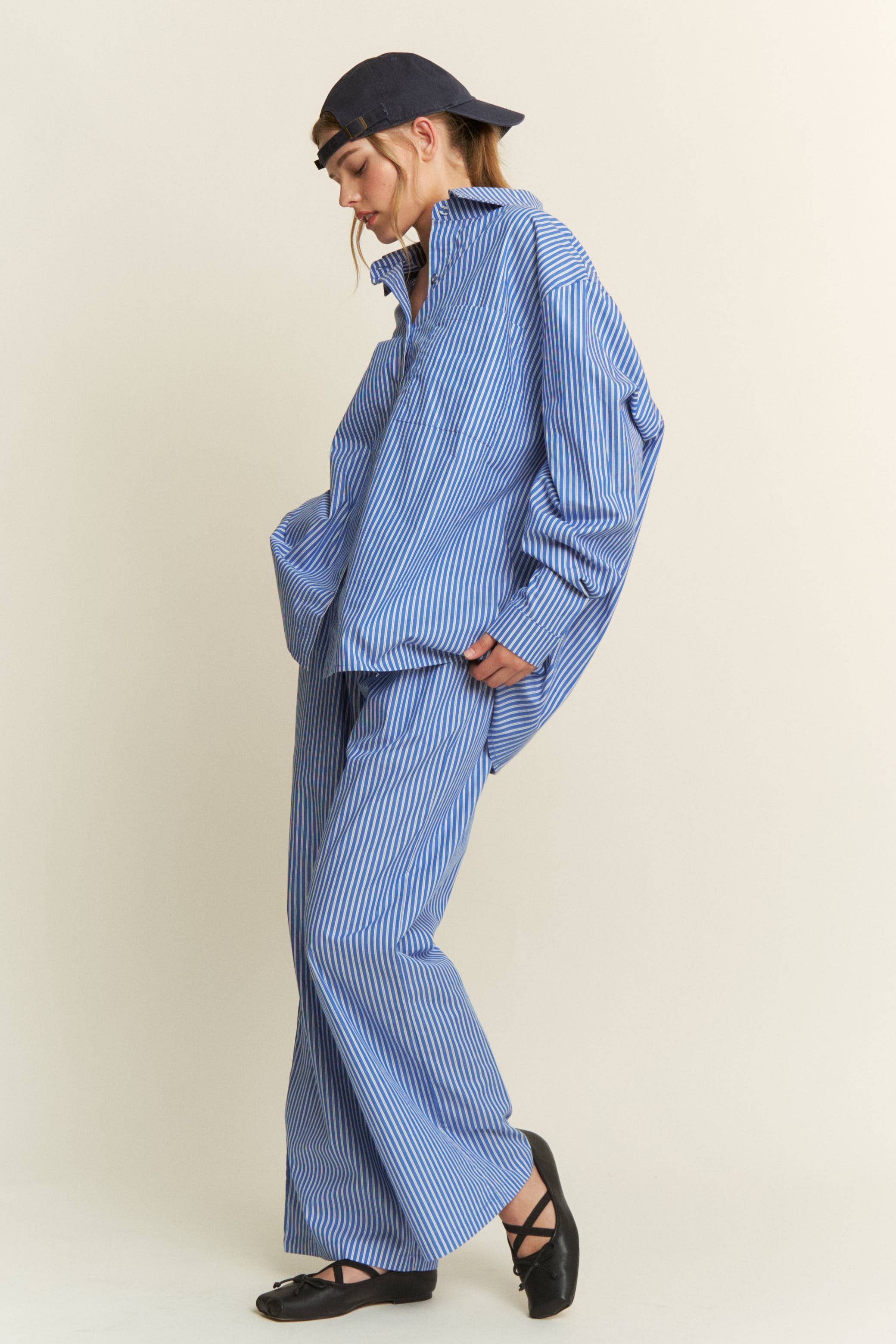 CANDESCENT - Wholesale Pants - Women's - Striped Wide Leg Lounge Pants with Lace Trim (Matching Set)4