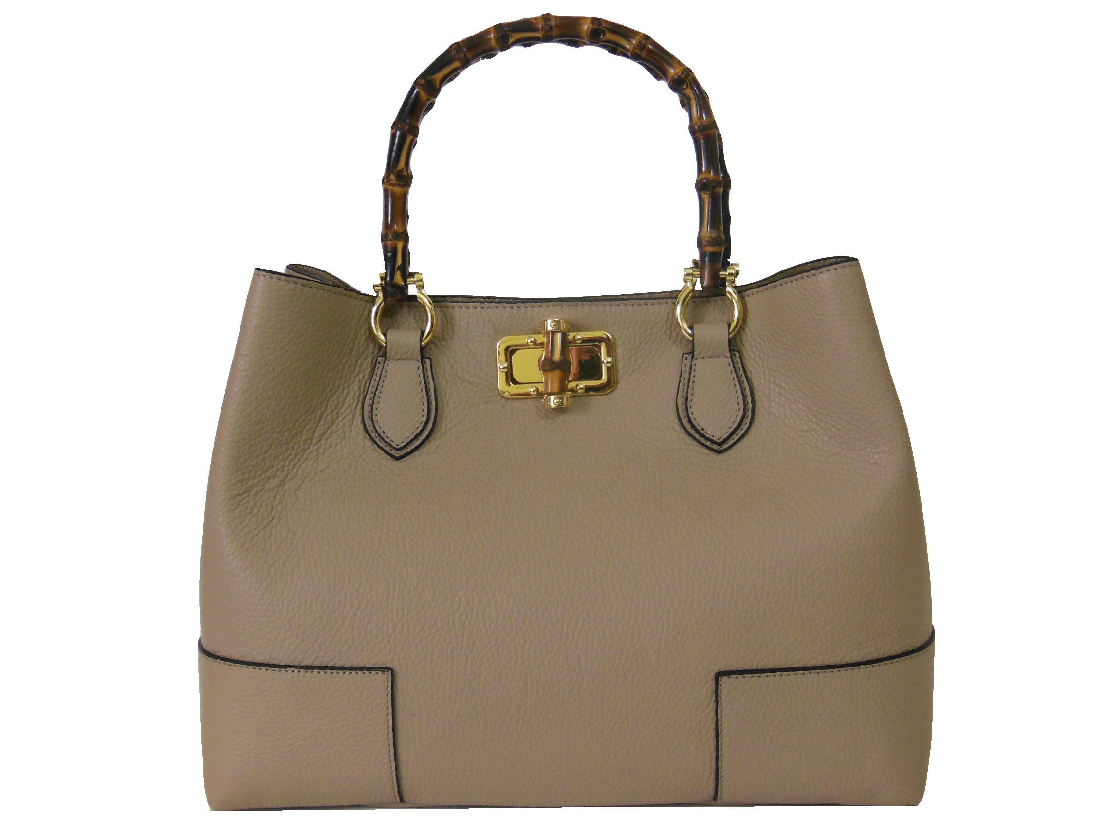 Canetti Roberto - Wholesale Top Handle Bag - Women's - LEATHER HANDBAG WITH BAMBOO HANDLES 1112