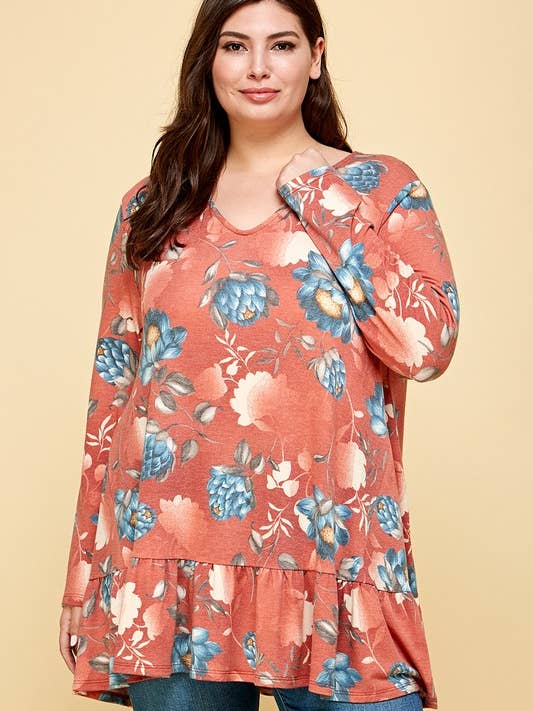 ETK-8512-PL Plus Size Floral Swing Tunic Top for wholesale by Emerald Collection