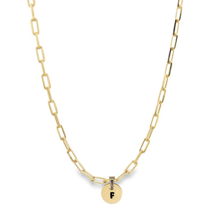 Camilla Limón - Wholesale Pendant/Charm Necklace - Initial Engraved Disk Necklace on Thick Paperclip Chain11