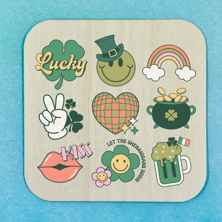Sous-verre en bois - Icônes de la Saint-Patrick pour la vente par 143 Gumdrops
