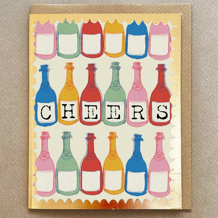 'Champagne Bottles - Cheers' wenskaart - FP3449 voor wholesale door Poet and Painter