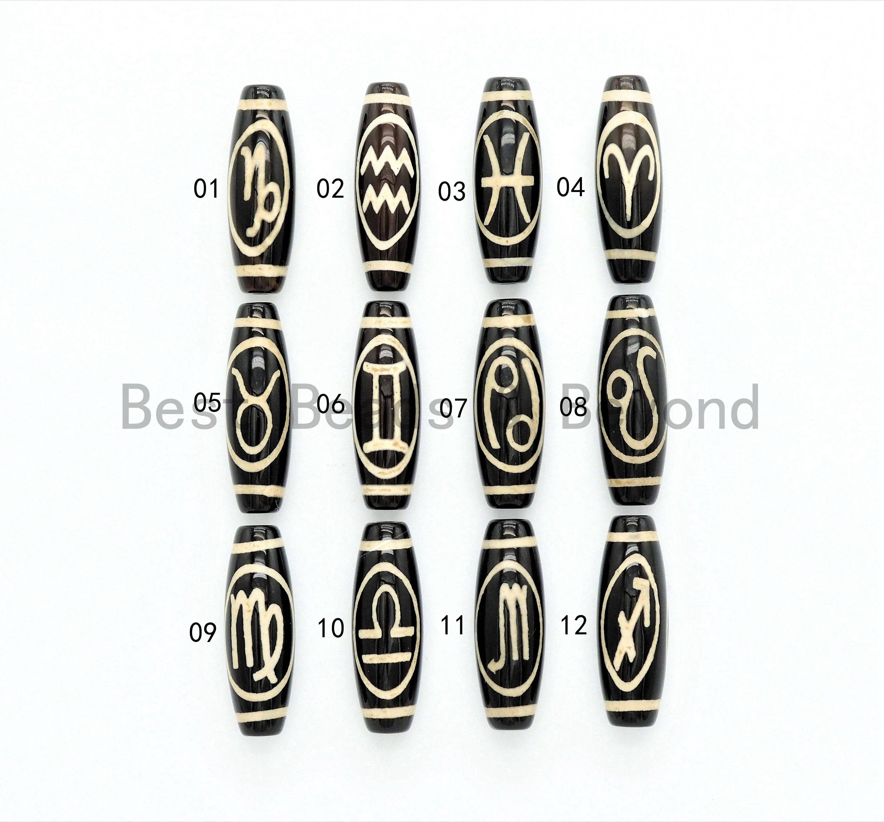 BestBeads&Beyond – Engroshandel Perler – Stjernetegn tønde agat perler, Stjernetegn Smykker, Astrologi Smykker, Stjernetegn Sort Onyx Perler, Fødselsdagsgave, 10x30mm, sku #U381