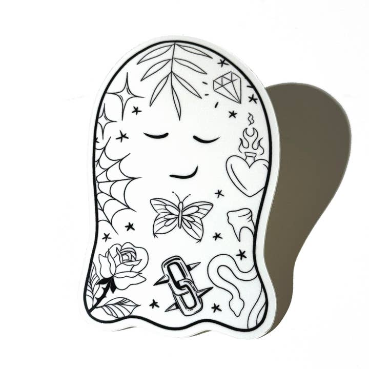 Tatted Ghostie Sticker for wholesale by Jasmine Rosie Art