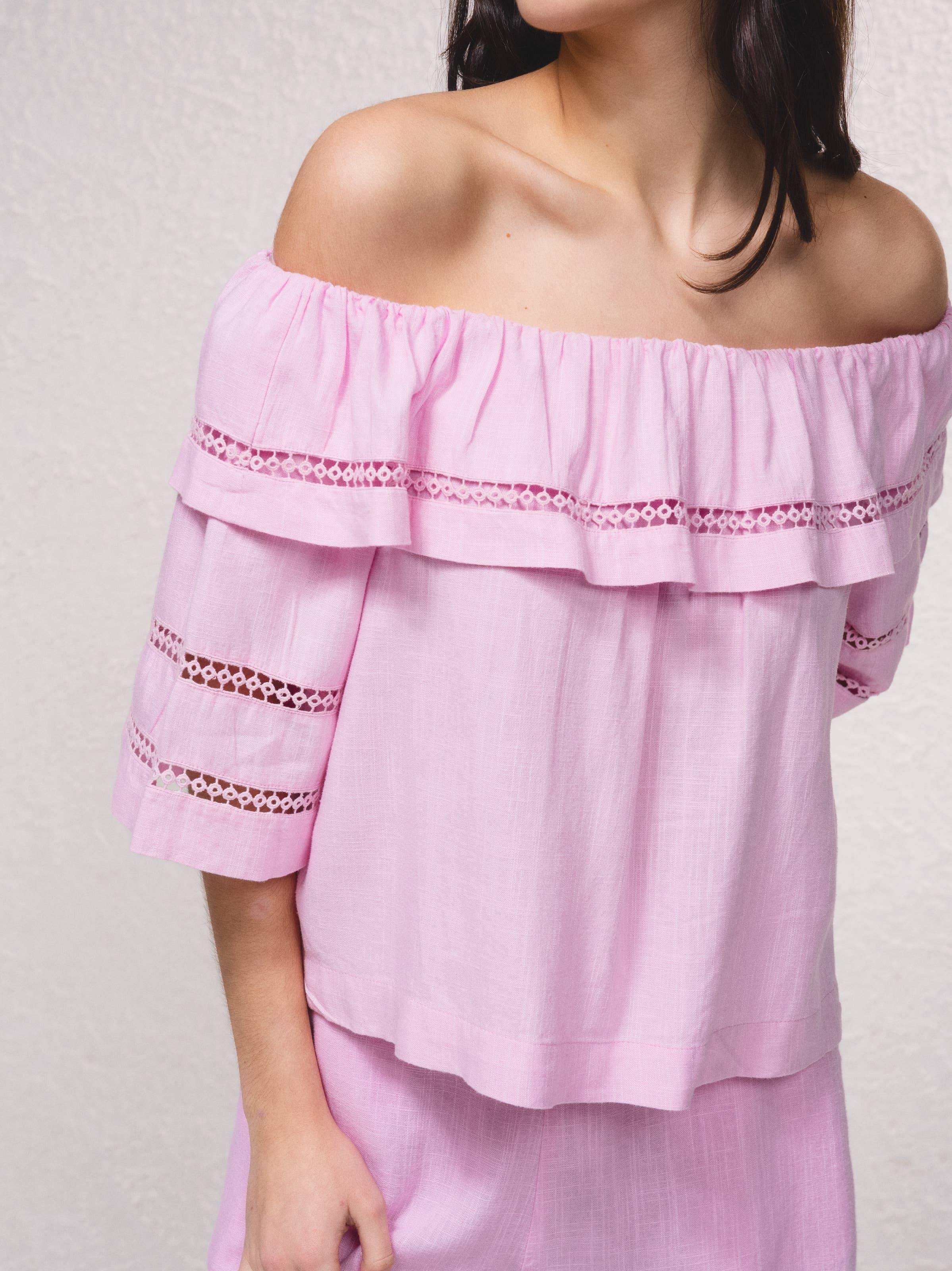 SMF - Vente Chemisier – femme - Tunique bandeau en mélange de lin avec broderies11