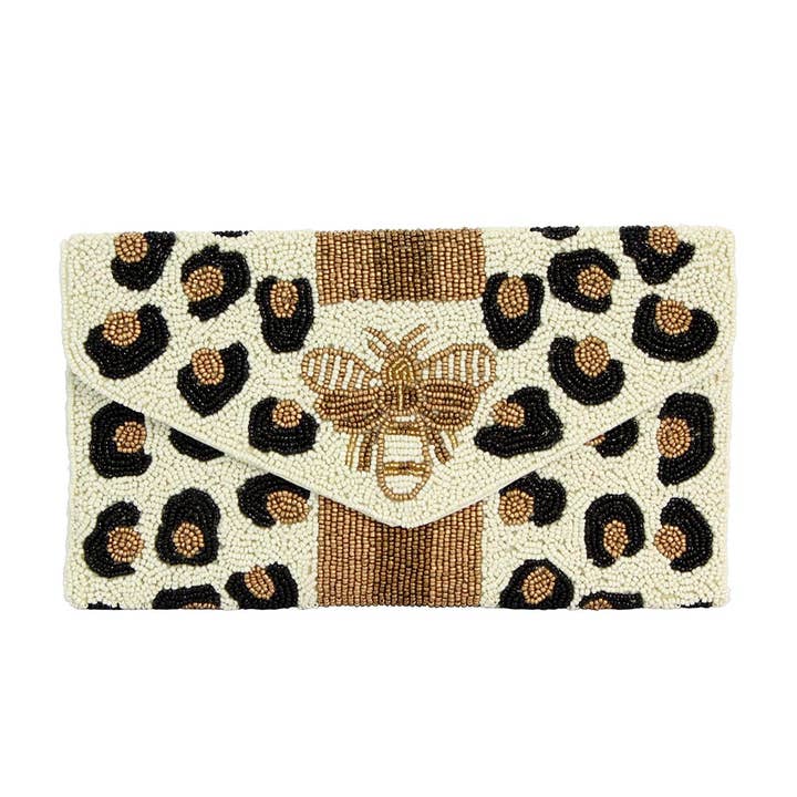 Boho Grow Studio – Engroshandel Clutch - Dame – Honningbi Leopard Print Seed Perle Clutch Crossbody taske
