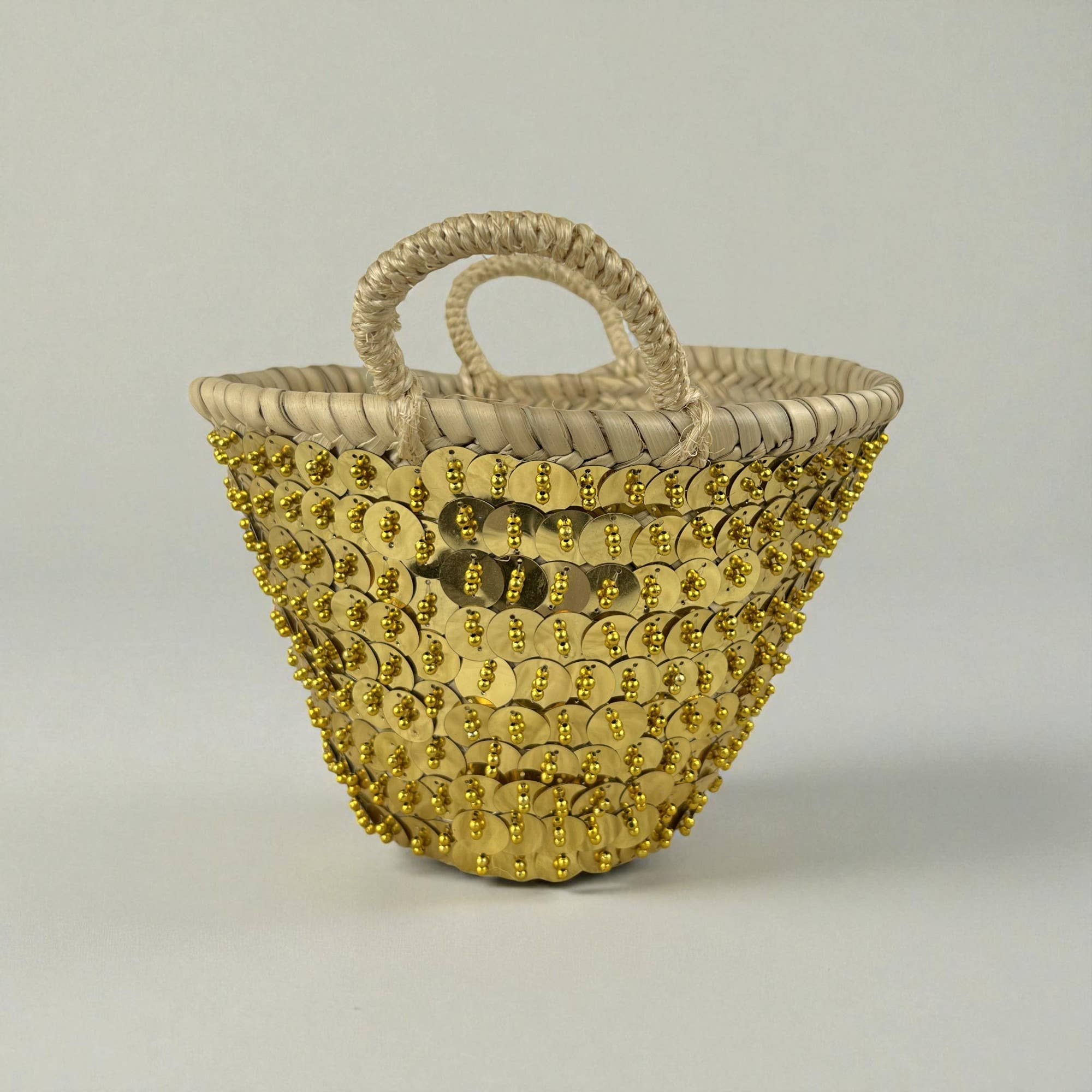 Melecraft - Wholesale Beach bag - Mini Sequin Straw Market Basket - Gold Silver Gift Tote9