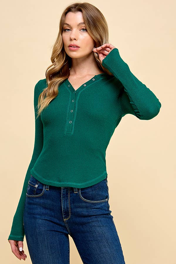 Heart & Hips - Wholesale Hoodie - Women's - RH51821L - DEEP HENLEY SNAP BUTTON HOODIE BRUSHED HACCI RIB 5