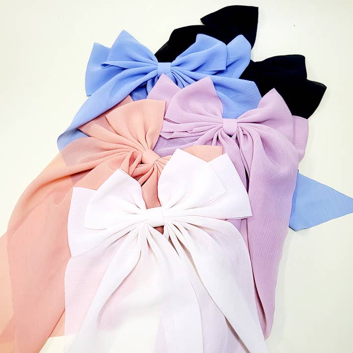 Assorted Color Long Tails Fabric Hair Bow for wholesale on Faire