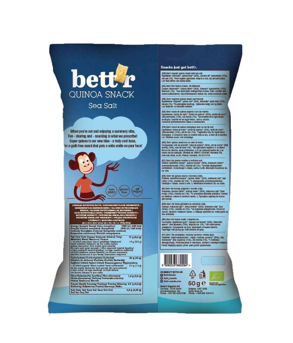 Smart Organic - Wholesale Puffed Snack - Quinoa Snacks Sea Salt, Bio, Bett'r, 50g1