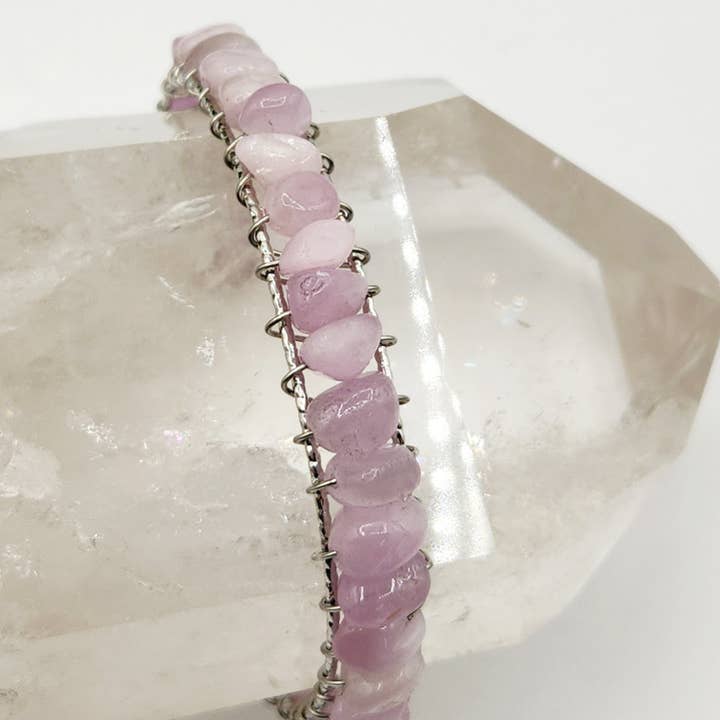 Meraki Gemstones - Wholesale Cuff Bracelet - Kunzite Bangle/Cuff/WireWrapped Bracelet 18kt.w/Gold Overlay4