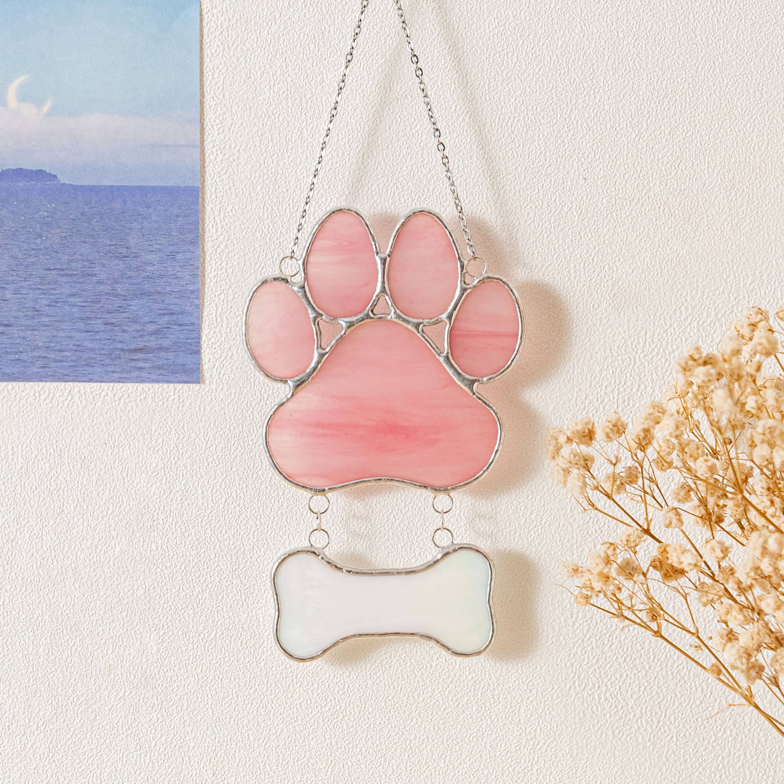 MondoBellissimo - Vente Attrape-soleil - Attrape-soleil commémoratif patte d'animal en vitrail Q1912