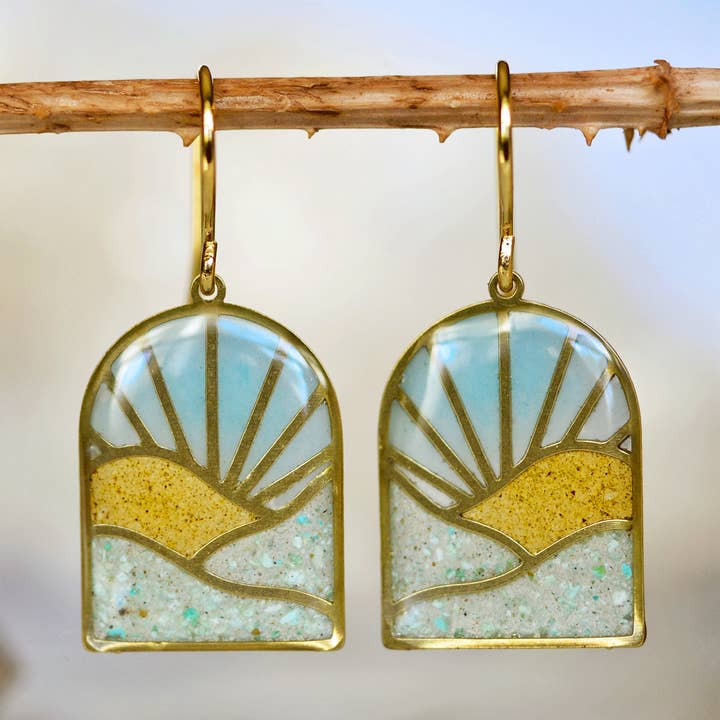 Colorful Landscape Sunrise Earrings with crushed stone for wholesale by Cameoko