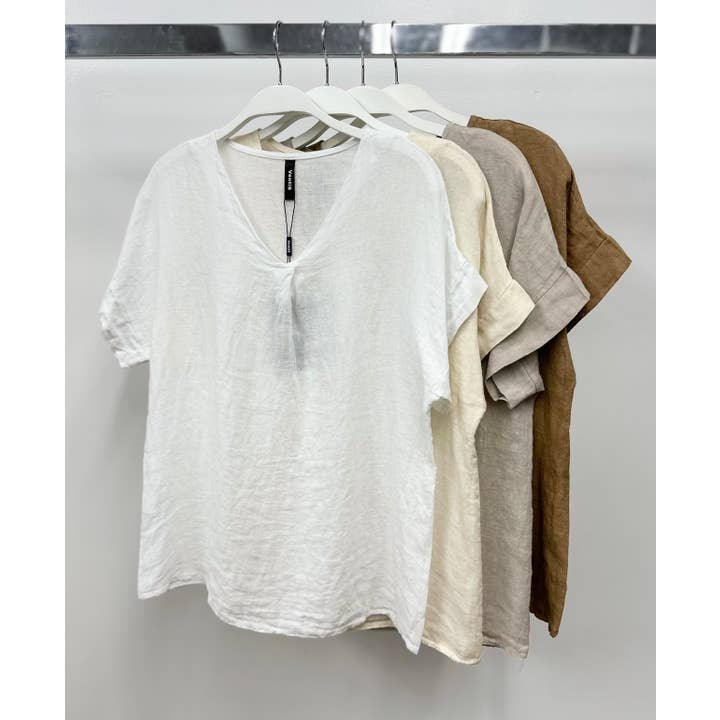 LINNEN KORTE MOUW V-HALS TOP (28-97-EFFEN) voor wholesale door VENTI6